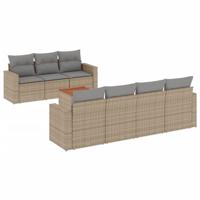 8-delige Loungeset met kussens poly rattan beige - thumbnail
