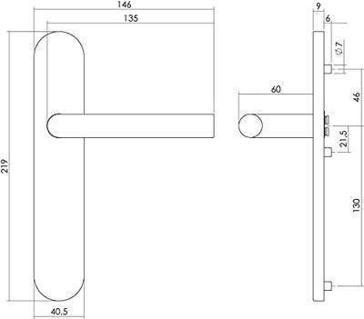 Intersteel Deurkruk Jura hoek 90° op blind schild EN1906/4 - RVS