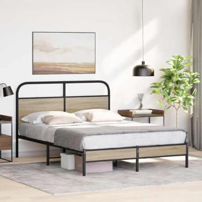 Bedframe zonder matras bewerkt hout gerookt eiken 135x190 cm
