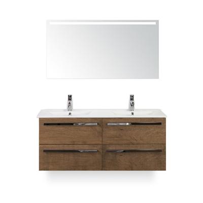 Seville Badmeubelset 120 cm - 4 laden Tabacco - Wastafel Enjoy Dubbel - met Sence Spiegel