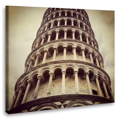 Schilderij - Toren van Pisa, close up, 3 maten, print op canvas