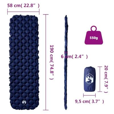 VidaXL Kampeermatras opblaasbaar 190x58x6 cm 1-persoons marineblauw VidaXL Kampeermatras opblaasbaar 190x58x6 cm 1-persoons marineblauw