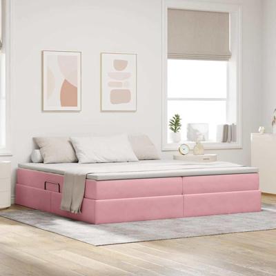 Opbergbed met matras met matras Roze 200 x 200 cm Fluweel