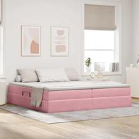 Opbergbed met matras met matras Roze 200 x 200 cm Fluweel - thumbnail