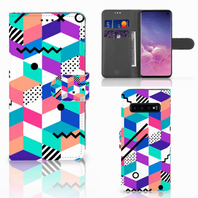 Samsung Galaxy S10 | Book Case | Blokken Kleurrijk Samsung Galaxy S10 | Book Case | Blokken Kleurrijk