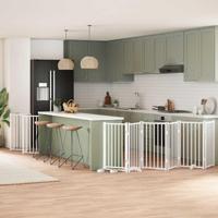 Hondenhek inklapbaar met deur 15 panelen 750cm populierhout wit - thumbnail