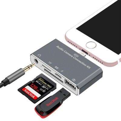 D-198 5 in 1 8-pins naar USB-HUB + USB-C / Type-C + 3 5 mm hoofdtelefoon + SD + TF kaartlezer voor MacBook PC Laptop Smart Phones