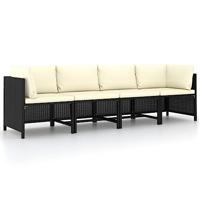 VidaXL Tuinbank 4-zits met kussens poly rattan zwart - thumbnail