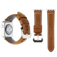 Echte lederen pols horloge Band met roestvrij stalen gesp voor Apple Watch serie 3 & 2 & 1 38mm (bruin) - thumbnail