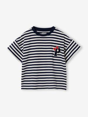 T-shirt voor meisjes met print marineblauw