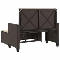 Tuinbank met kussens en voetenbank poly rattan bruin - thumbnail