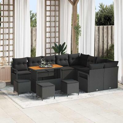 Tuinbankenset met kussen 13 pcs Zwart poly rattan