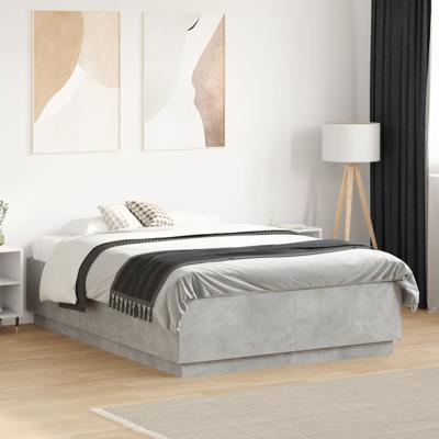Bedframe met LED-verlichting bewerkt hout betongrijs 150x200 cm