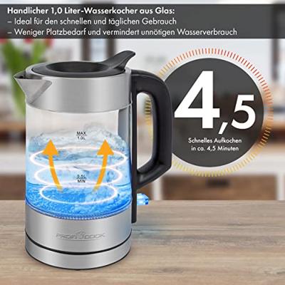 ProfiCook PC-WKS 1229 G waterkoker 1 l 1600 W Roestvrijstaal, Transparant