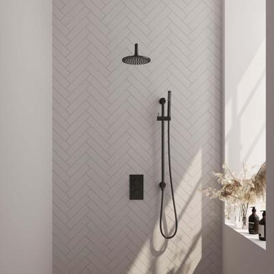 Black Edition thermostatische regendouche set 39 | 3-weg omstelling | 20 cm douchekop | gebogen muurarm | staaf handdouche | doucheslang | glijstang | mat zwart