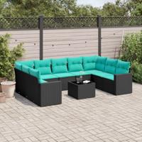 10-delige Loungeset met kussens poly rattan zwart - thumbnail