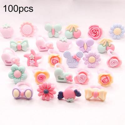 100 PC'S kinderen cute cartoon hars bloem dierlijke hart Bow-knoop ring Frosted oppervlak