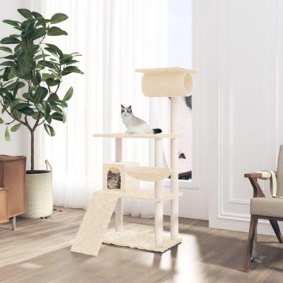 Kattenmeubel met sisal krabpalen 131 cm crmekleurig