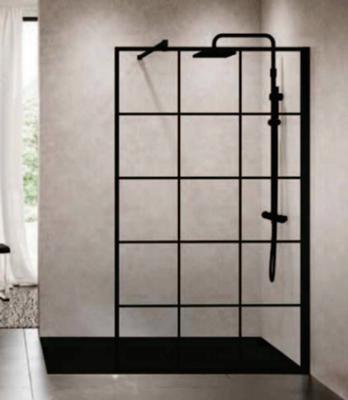 Inloopdouche Novellini Kuadra H Squares 90x200 cm Helder Glas Mat Zwart Raster