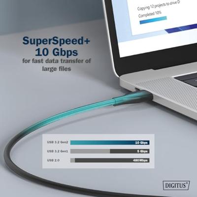 Digitus USB-C-kabel USB 3.2 Gen2 USB-C stekker 0.50 m Zwart (mat) Uitstekende verouderingseigenschappen, Flexibel, Flexibele binnenader, Bestand tegen