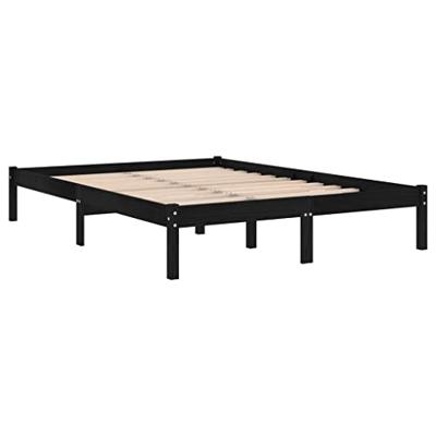 Bedframe massief hout zwart 135x190 cm - thumbnail