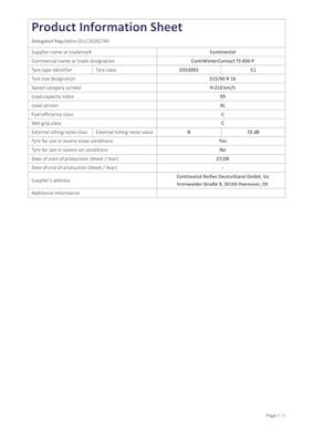 Continental Tires wi 215/60r16 99h conti wi-contact ts830 p