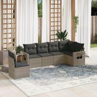 6-delige Loungeset met kussens poly rattan grijs - thumbnail