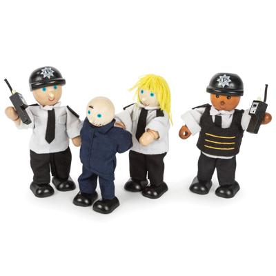 Tidlo houten poppenhuis poppen politie en boef, 4st.