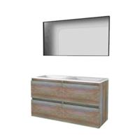 Basic-Line Framed 46 Badkamermeubelset - 120 x 46 cm - Greeploos - 4 Lades - Acryl Wastafel - Zonder Kraangat - Spiegel met Zwart Aluminium Frame - Scotch Oak - thumbnail
