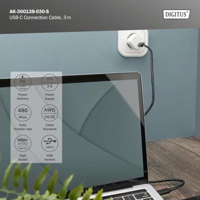 Digitus USB-kabel USB 2.0 USB-C stekker, USB-C stekker 3.00 m Zwart Flexibel, Folie afscherming, Afscherming gevlochten, Afgeschermd, Afgeschermd (dubbel), Met Digitus USB-kabel USB 2.0 USB-C stekker, USB-C stekker 3.00 m Zwart Flexibel, Folie afscherming, Afscherming gevlochten, Afgeschermd, Afgeschermd (dubbel), Met