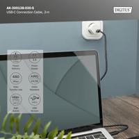 Digitus USB-kabel USB 2.0 USB-C stekker, USB-C stekker 3.00 m Zwart Flexibel, Folie afscherming, Afscherming gevlochten, Afgeschermd, Afgeschermd (dubbel), Met - thumbnail