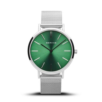 Bering 14134-008 Green 34mm Silver Mesh