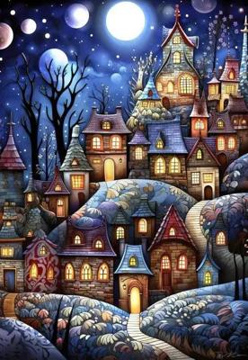 Village Under The Moon Puzzel 1000 stukjes