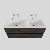 Badkamermeubel Solid Surface BWS Oslo 120x46 cm Dubbel Wood Dark Brown (0 kraangaten) - thumbnail