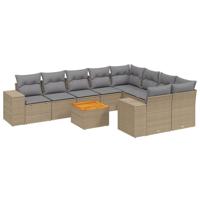 10-delige Loungeset met kussens poly rattan beige - thumbnail