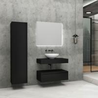 Onderkast BWS Lina met Wastafelblad 80x50cm Mat Zwart - thumbnail