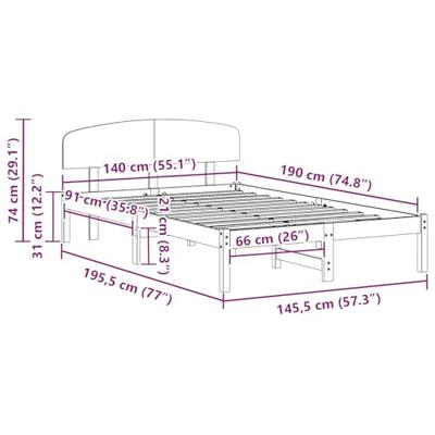 Bedframe met hoofdeinde Wit 140 x 190 cm Massief grenenhout
