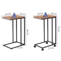Bijzettafel met wieltjes - 40x30x65 cm - zwart frame hout - bank, sofa, bed - thumbnail