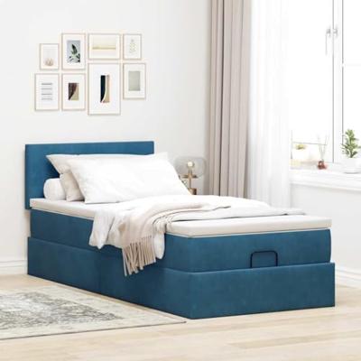 Ottoman bed met matras en LED's 100x200 cm fluweel donkerblauw