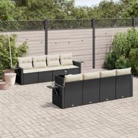 9-delige Loungeset met kussens poly rattan zwart - thumbnail