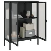Dressoir 75x35x105 cm glas en staal zwart - thumbnail