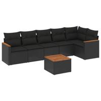 7-delige Loungeset met kussens poly rattan zwart - thumbnail