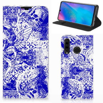Mobiel BookCase Huawei P30 Lite New Edition Angel Skull Blauw Mobiel BookCase Huawei P30 Lite New Edition Angel Skull Blauw