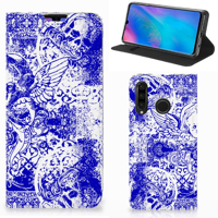 Mobiel BookCase Huawei P30 Lite New Edition Angel Skull Blauw - thumbnail
