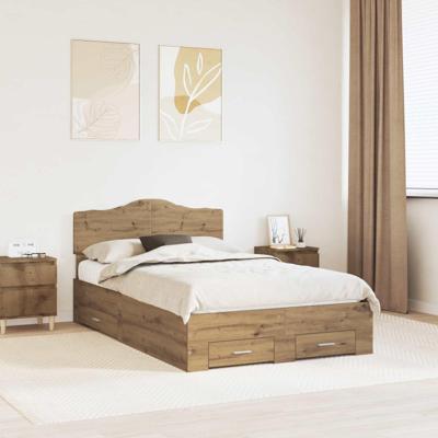 Bedframe met hoofdeinde Artisan Eiken 120 x 200 cm Bewerkt hout