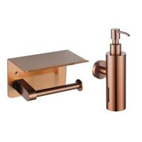 Fortifura Calvi toilet accessoireset - zeepdispenser - toiletrolhouder - met plateau - geborsteld koper SW1183051/SW1111572 - thumbnail