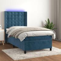 Boxspring met matras en LED fluweel donkerblauw 100x200 cm - thumbnail