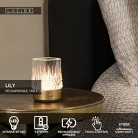 Lucide LILY - Oplaadbare Tafellamp - Accu/Batterij - Ø 8 cm - LED 3 StepDim - 1x3W 2700K/3000K - Mat Goud / Messing - Set van 3 - thumbnail