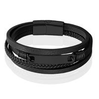 Mendes Multilayer Leren Armband voor Heren met Zwarte Coating-23cm - thumbnail