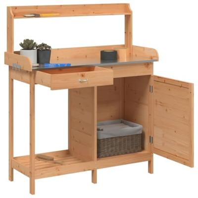 VidaXL Oppottafel met kast 110,5x45x124,5 cm massief vurenhout bruin